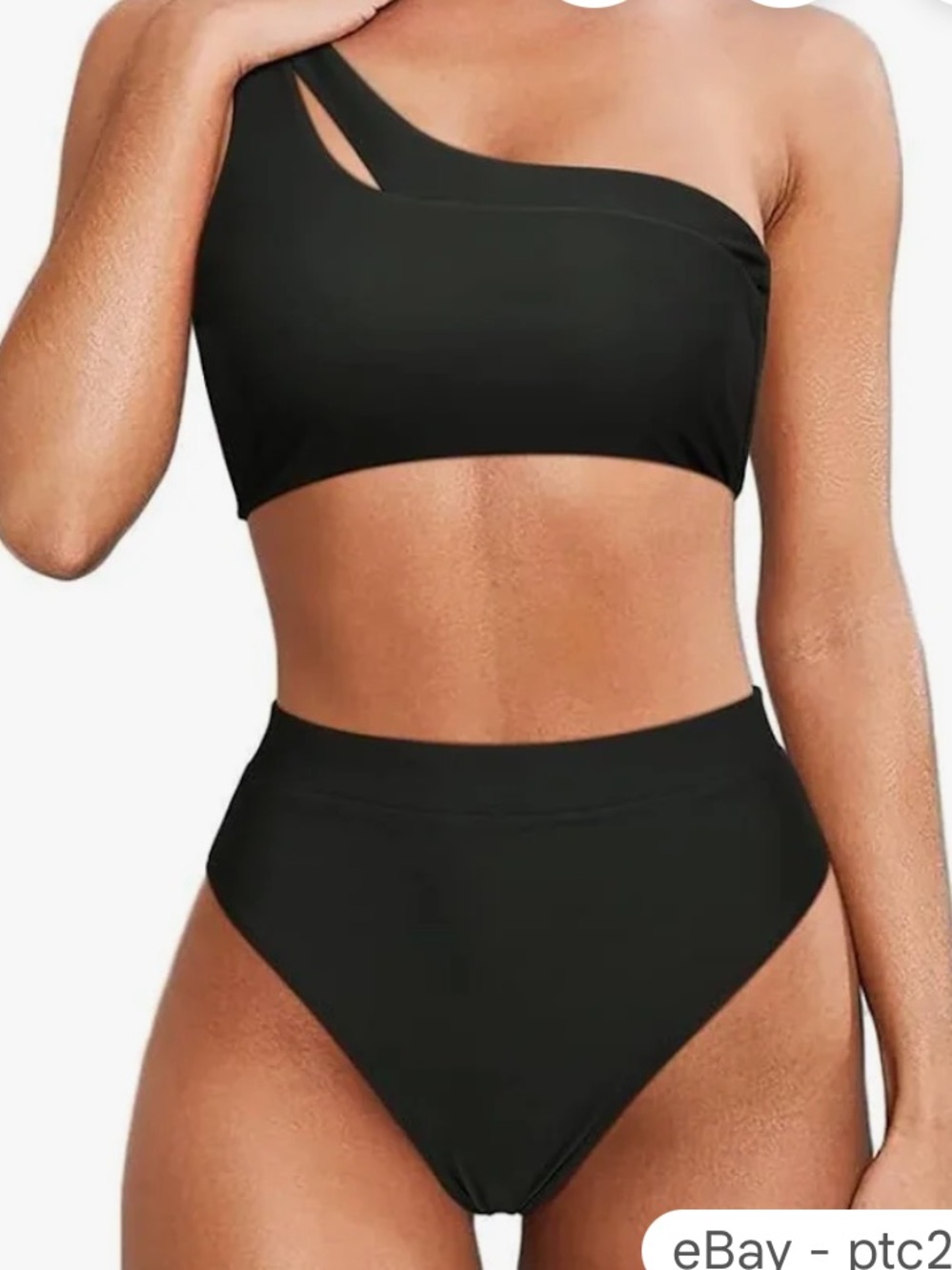 Black One-Shoulder High-Waist Bikini - Women's Swim